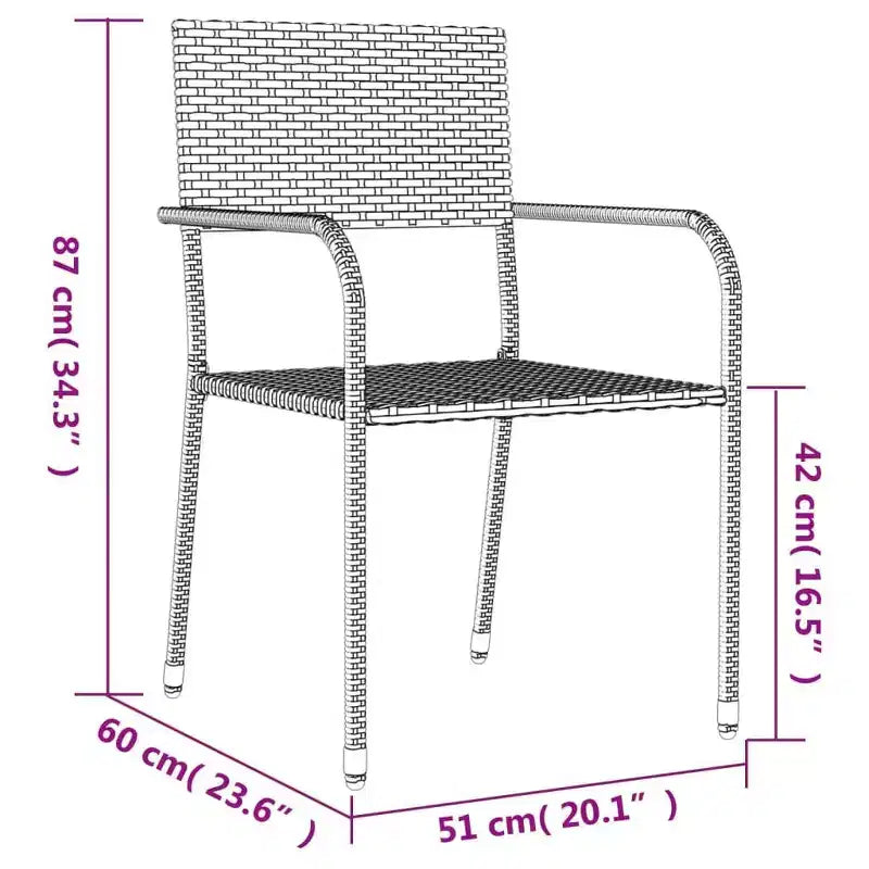 vidaXL tuin-eetset van zwart staal, PE-rattan, standaard stapelbaar - zwart, tafellengte 63, 6-delig