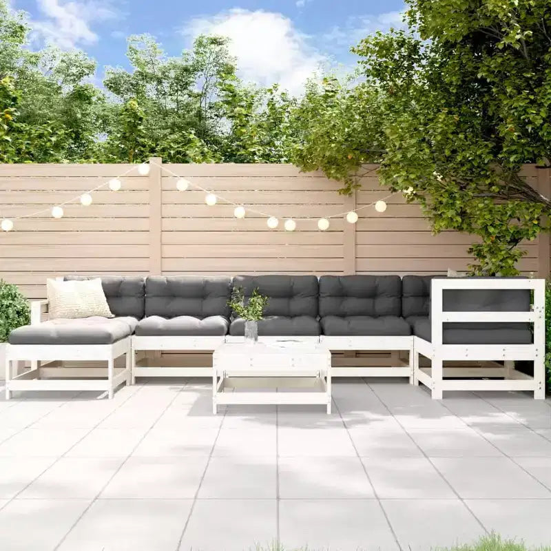 vidaXL loungeset voor buiten met kussens, 8-delige tuinmeubelset van massief hout – wit grenenhout