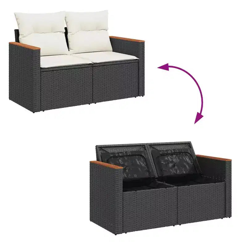 vidaXL grote modulaire tuinbankset van zwart en crèmewit PE-rattan