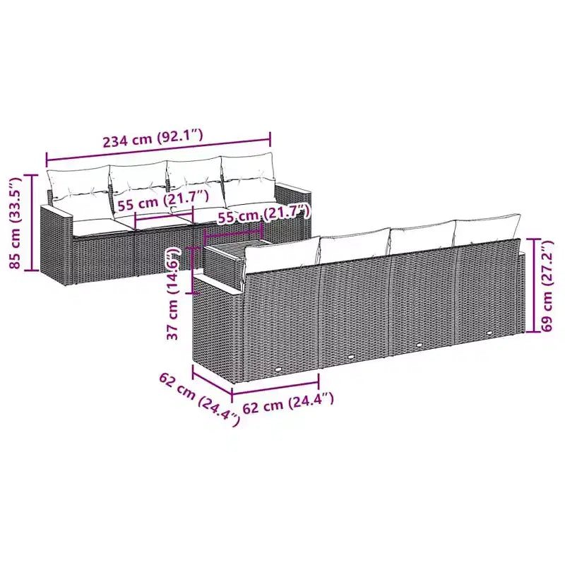 vidaXL grote modulaire tuinbankset van zwart en crèmewit PE-rattan