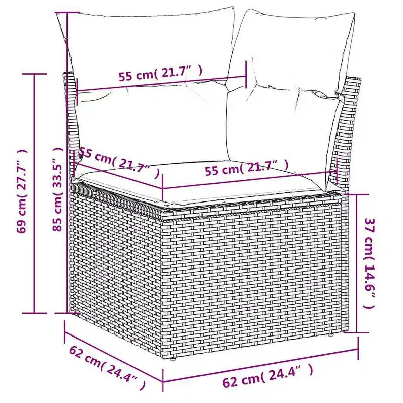 vidaXL loungeset voor de patio met kussens, tafel en banken, 8-delig, polyrotan - zwart