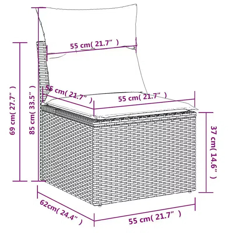 vidaXL loungeset voor de patio met kussens, tafel en banken, 8-delig, polyrotan - zwart