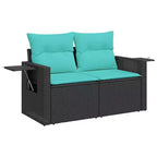 vidaXL loungeset voor de patio met kussens, tafel en banken, 8-delig, polyrotan - zwart
