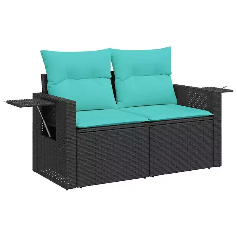 vidaXL loungeset voor de patio met kussens, tafel en banken, 8-delig, polyrotan - zwart