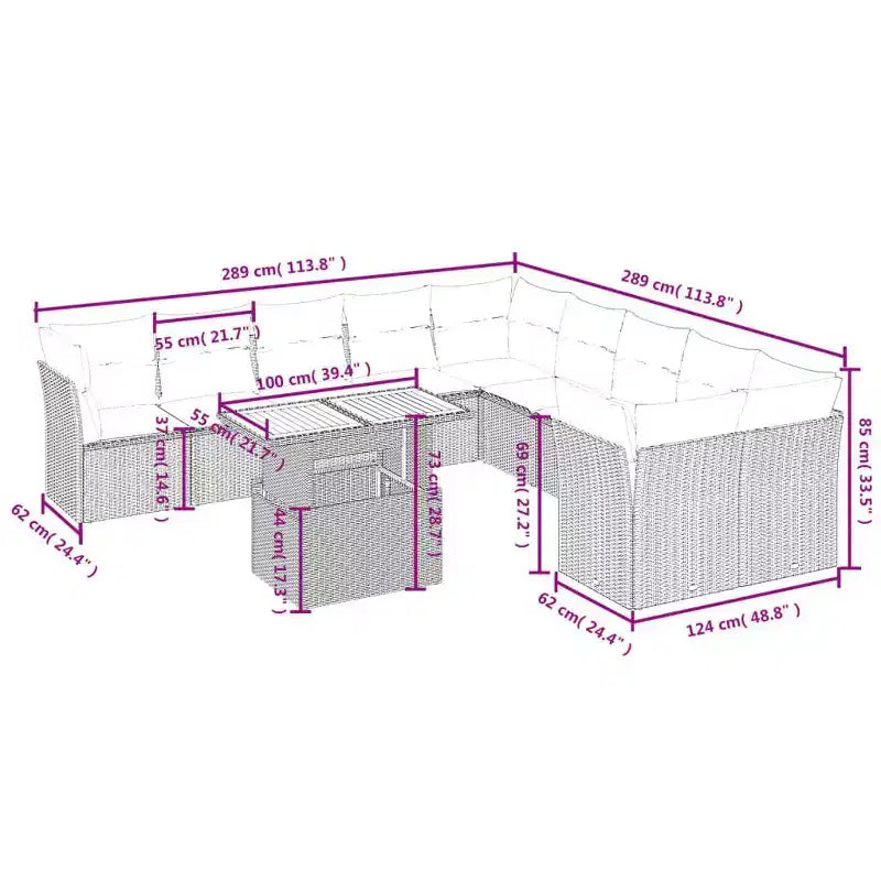 vidaXL modulaire tuinbankset van zwart PE-rattan, 11-delig