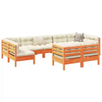 vidaXL Garden Sofa Set Wax Brown, Cream Solid Pine Wood, Oxford Fabric