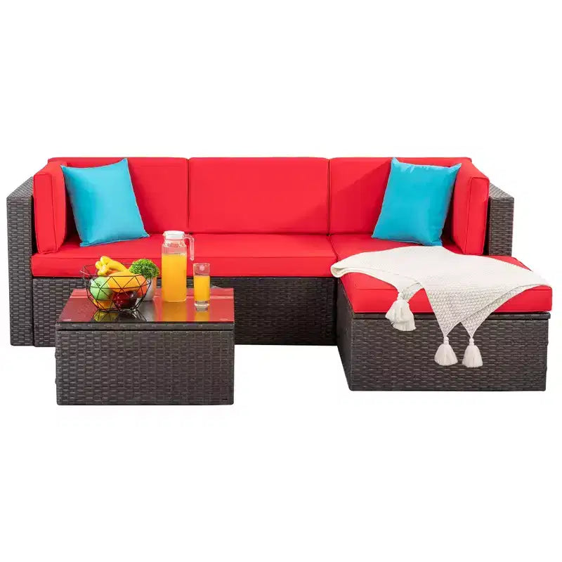 Celebalcony 5 Piece Patio Conversation Set All Weather Wicker Rattan Patio Sofa Outdoor Sectional Seating Group With Cushions