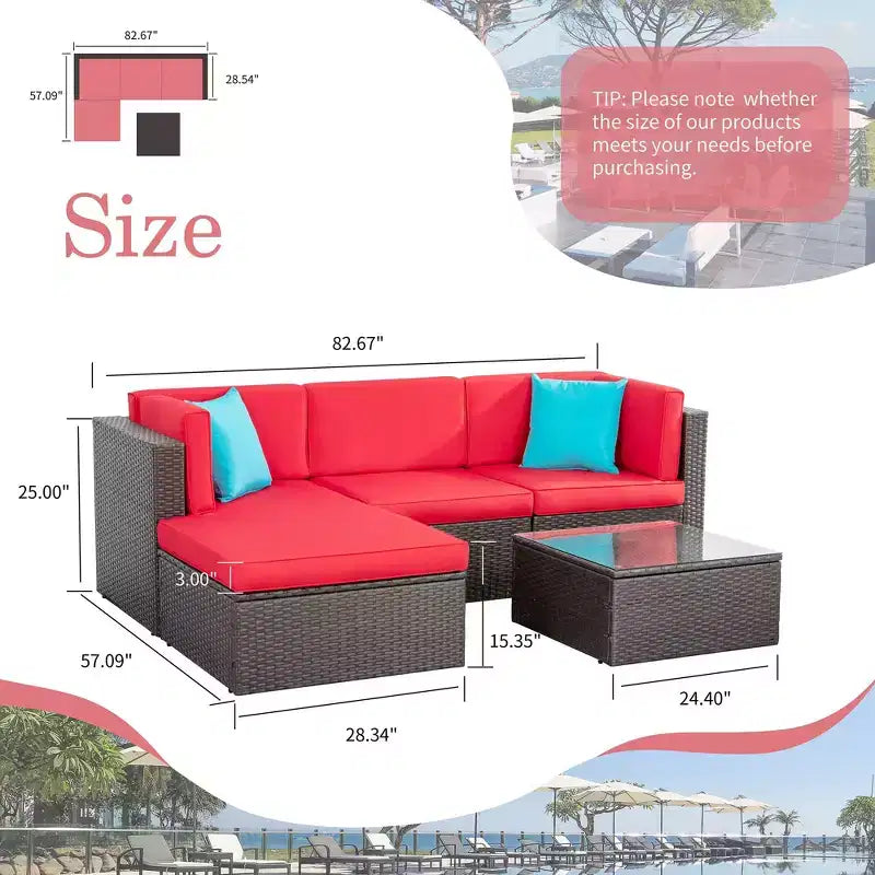 Celebalcony 5 Piece Patio Conversation Set All Weather Wicker Rattan Patio Sofa Outdoor Sectional Seating Group With Cushions