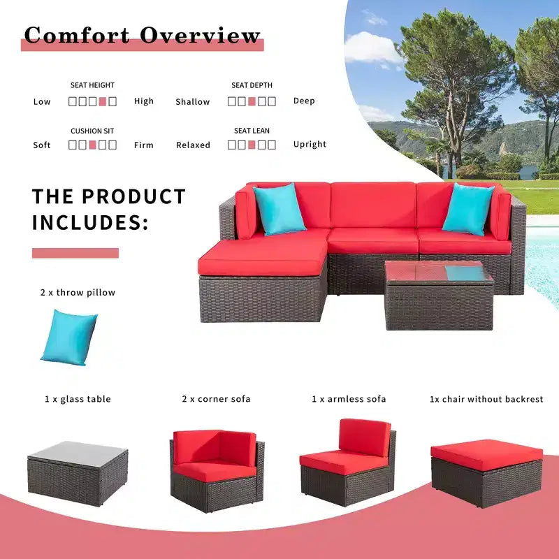 Celebalcony 5 Piece Patio Conversation Set All Weather Wicker Rattan Patio Sofa Outdoor Sectional Seating Group With Cushions