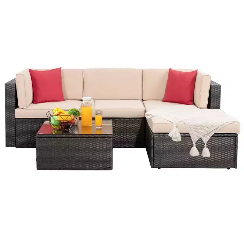Celebalcony 5 Piece Patio Conversation Set All Weather Wicker Rattan Patio Sofa Outdoor Sectional Seating Group With Cushions