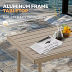 HAPPATIO 7 Pieces Aluminum Outdoor Conversation Set Includes 1 Three-Seater Sofa, Side Table, Coffee Table, 2 Swivel Chairs and Ottomans