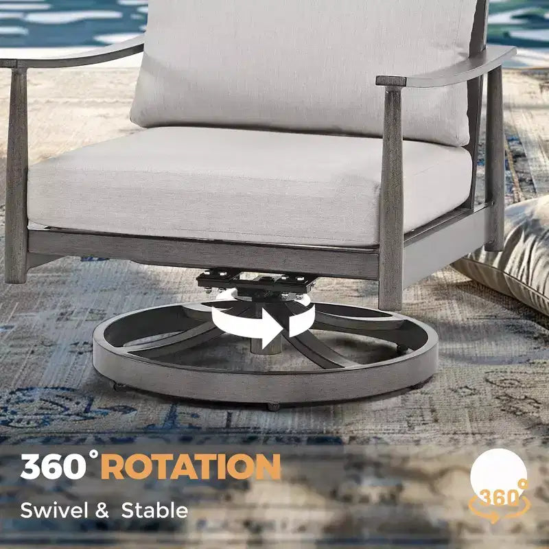HAPPATIO 7 Pieces Aluminum Outdoor Conversation Set Includes 1 Three-Seater Sofa, Side Table, Coffee Table, 2 Swivel Chairs and Ottomans
