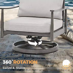 HAPPATIO 7 Pieces Aluminum Outdoor Conversation Set Includes 1 Three-Seater Sofa, Side Table, Coffee Table, 2 Swivel Chairs and Ottomans