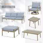 HAPPATIO 7 Pieces Aluminum Outdoor Conversation Set Includes 1 Three-Seater Sofa, Side Table, Coffee Table, 2 Swivel Chairs and Ottomans