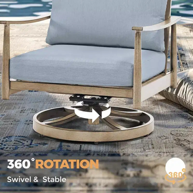 HAPPATIO 7 Pieces Aluminum Outdoor Conversation Set Includes 1 Three-Seater Sofa, Side Table, Coffee Table, 2 Swivel Chairs and Ottomans