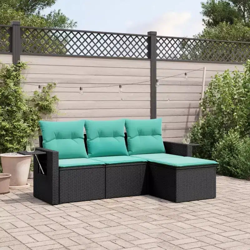 Ensemble de salon de jardin vidaXL noir, rotin PE bleu, acier thermolaqué, polyester