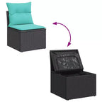 Ensemble de salon de jardin vidaXL noir, rotin PE bleu, acier thermolaqué, polyester