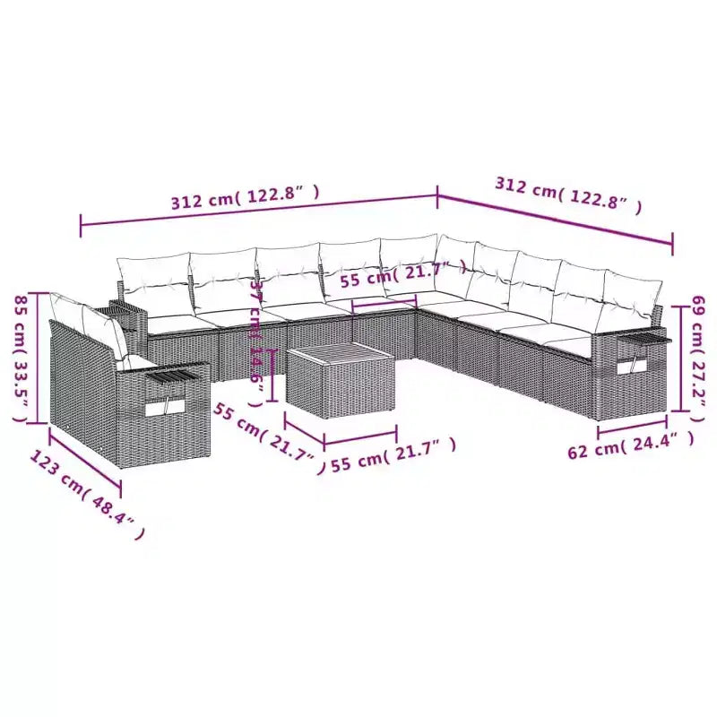 vidaXL Garden Sofa Set Black PE Rattan 12 Piece Modular