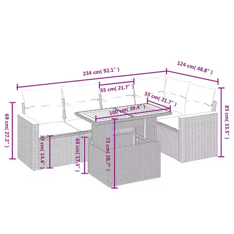 vidaXL Garden Sofa Set Black PE rattan 6-Piece Set Modular