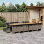 vidaXL 17 Piece Patio Dining Set with Cushions Gray Poly Rattan