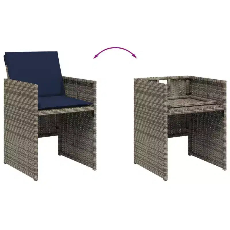 vidaXL 17 Piece Patio Dining Set with Cushions Gray Poly Rattan