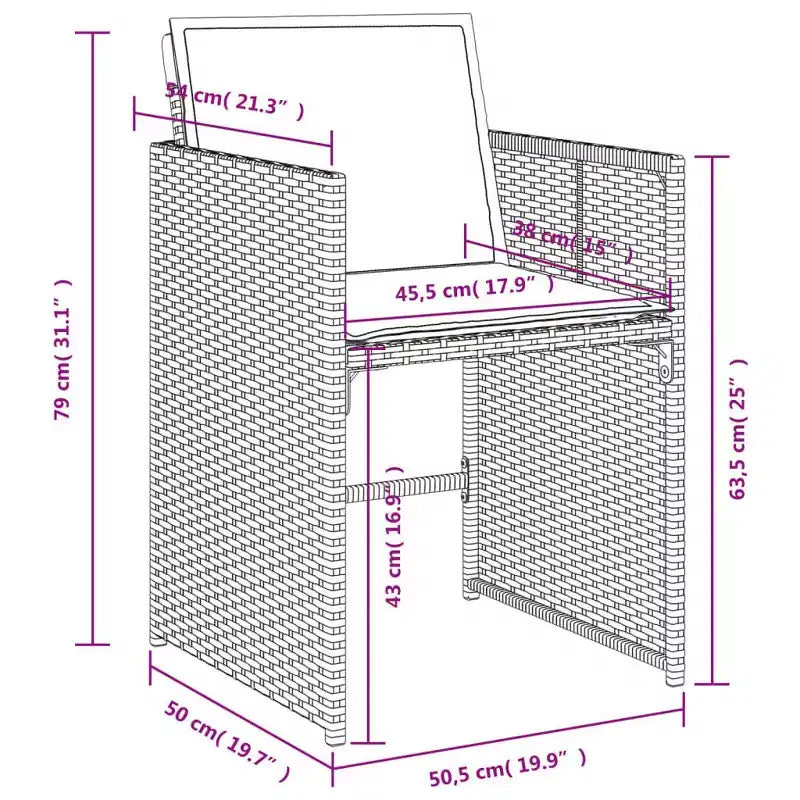 vidaXL eetkamerset voor op het terras, 7-delige buiteneettafel en stoelen, grijs en marineblauw PE-rattan