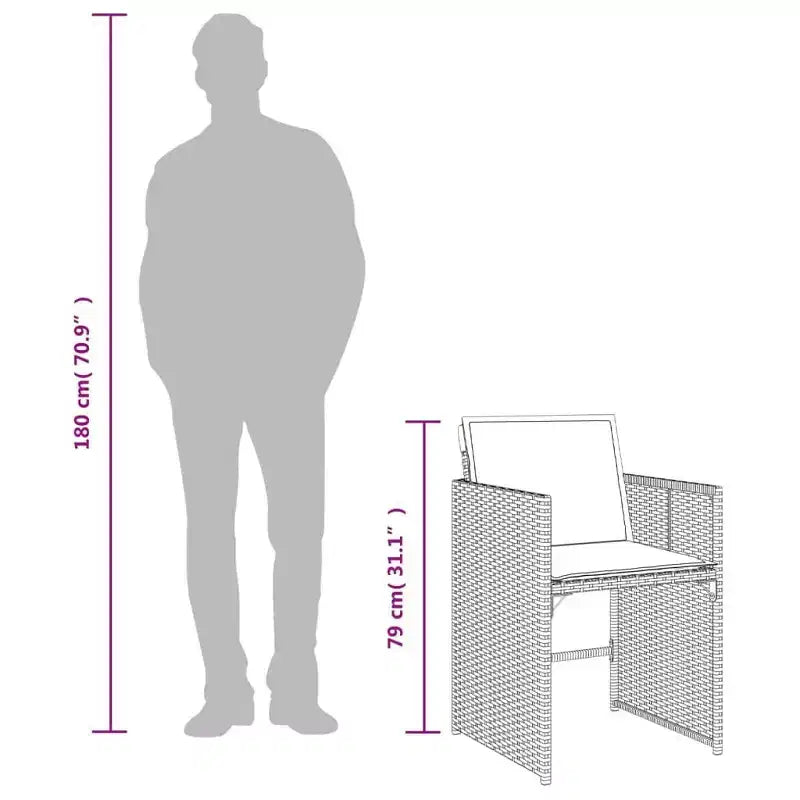vidaXL eetkamerset voor op het terras, 7-delige buiteneettafel en stoelen, grijs en marineblauw PE-rattan