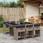 vidaXL eetkamerset voor op het terras, 7-delige buiteneettafel en stoelen, grijs en marineblauw PE-rattan