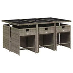 vidaXL eetkamerset voor op het terras, 7-delige buiteneettafel en stoelen, grijs en marineblauw PE-rattan