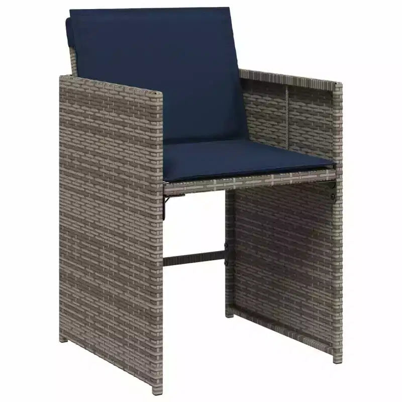vidaXL eetkamerset voor op het terras, 7-delige buiteneettafel en stoelen, grijs en marineblauw PE-rattan