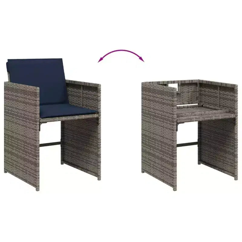 vidaXL eetkamerset voor op het terras, 7-delige buiteneettafel en stoelen, grijs en marineblauw PE-rattan