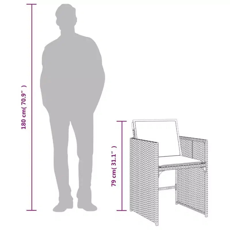 vidaXL Patio Dining Set of 10 Gray PE Rattan Large Collapsible