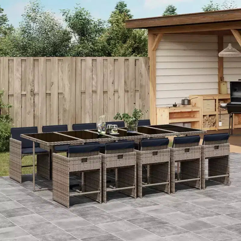 vidaXL Patio Dining Set of 10 Gray PE Rattan Large Collapsible