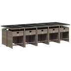 vidaXL Patio Dining Set of 10 Gray PE Rattan Large Collapsible