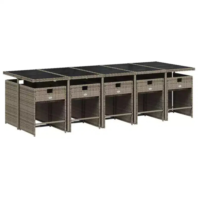 vidaXL Patio Dining Set of 10 Gray PE Rattan Large Collapsible