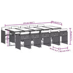 vidaXL Patio Dining Set of 10 Gray PE Rattan Large Collapsible