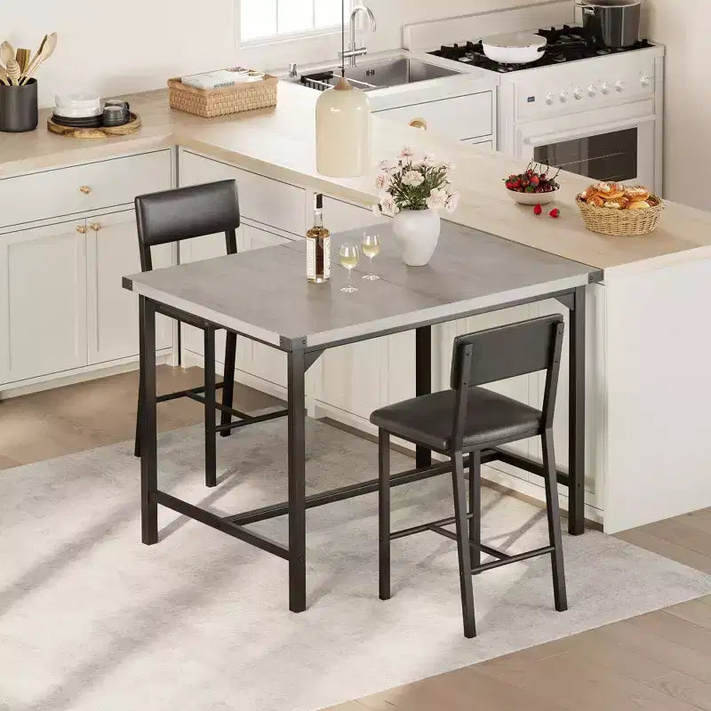 CuisinSmart eettafelset voor 2 personen, keukentafelset met voetensteun en rugleuning, bartafel op aanrechthoogte met 2 gestoffeerde barkrukken