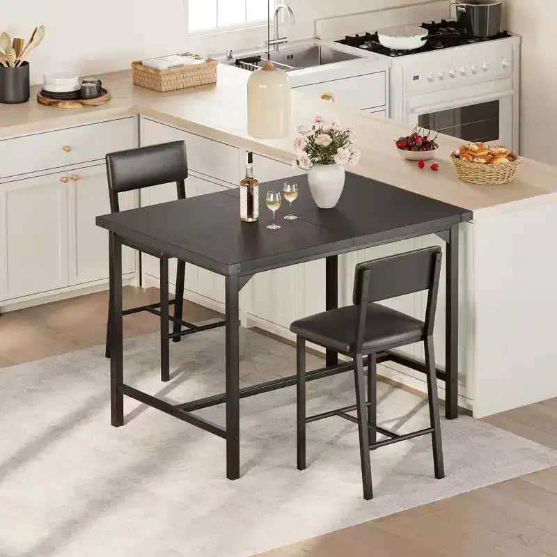 CuisinSmart eettafelset voor 2 personen, keukentafelset met voetensteun en rugleuning, bartafel op aanrechthoogte met 2 gestoffeerde barkrukken
