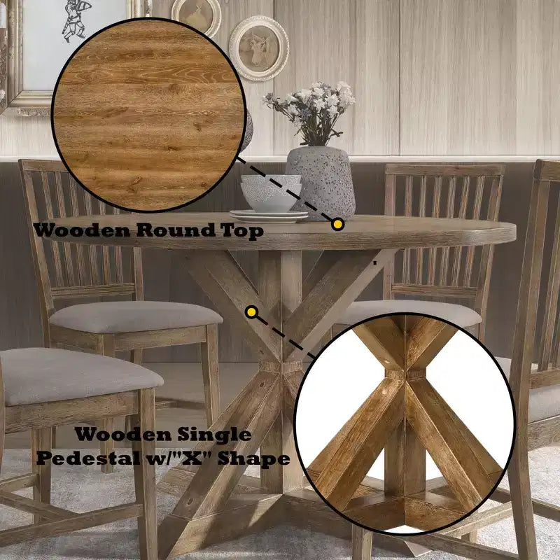 GDFStudio Sandra moderne 5-delige eettafelset van verweerd hout met 4 gestoffeerde stoelen