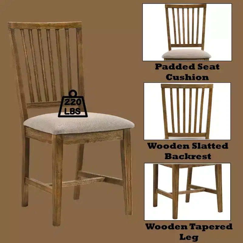 GDFStudio Sandra moderne 5-delige eettafelset van verweerd hout met 4 gestoffeerde stoelen