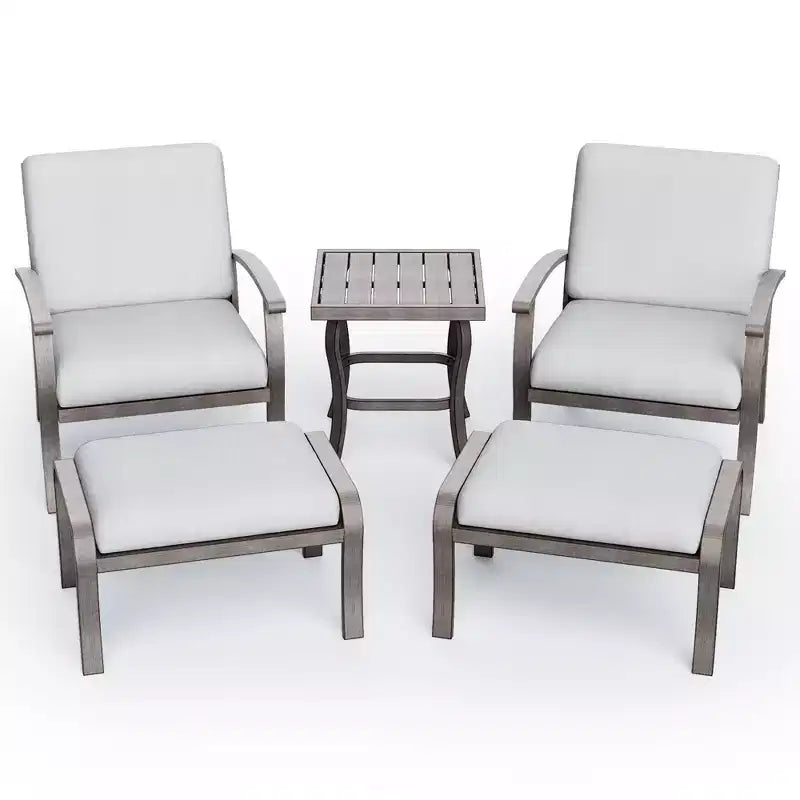 HAPPATIO 5 Piece Aluminum Outdoor Patio Furniture Set, Patio Chairs with Ottomans and Side Table, Patio Conversation Set for Porch Garden (Gray)