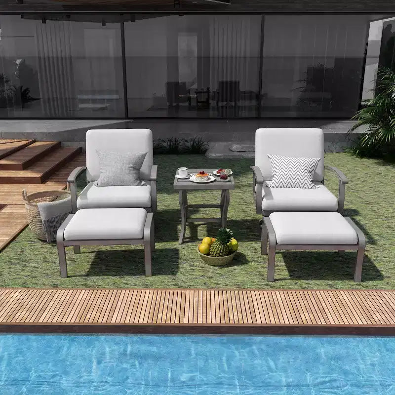 HAPPATIO aluminium tuinmeubelset van 5 delen voor buiten, terrasstoelen met voetenbankjes en bijzettafel, loungeset voor veranda en tuin (grijs)