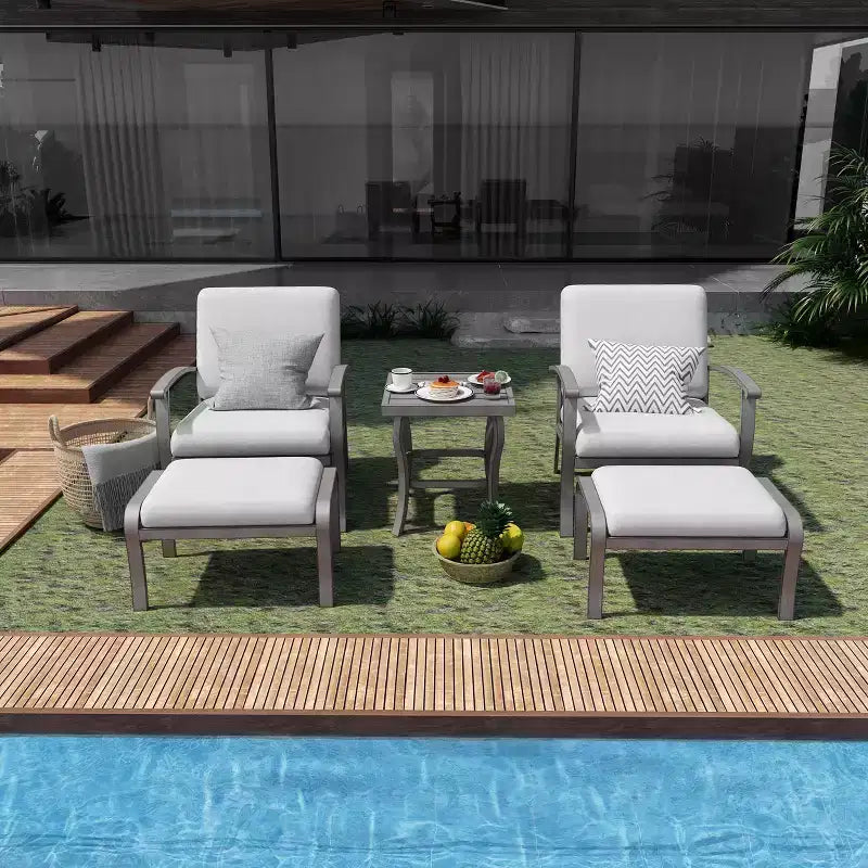 HAPPATIO aluminium tuinmeubelset van 5 delen voor buiten, terrasstoelen met voetenbankjes en bijzettafel, loungeset voor veranda en tuin (grijs)