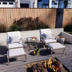 HAPPATIO aluminium tuinmeubelset van 5 delen voor buiten, terrasstoelen met voetenbankjes en bijzettafel, loungeset voor veranda en tuin (grijs)
