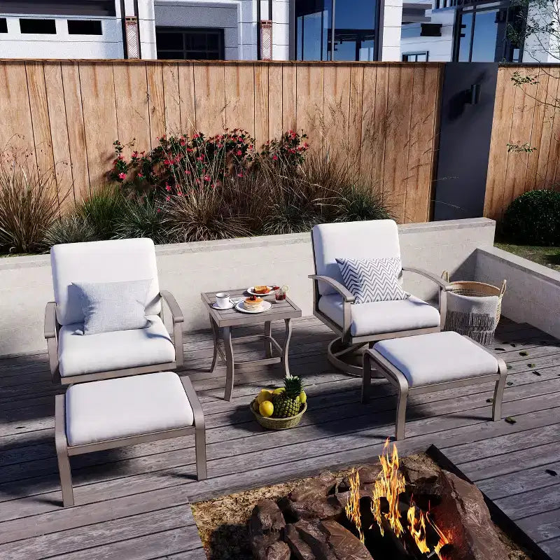 HAPPATIO aluminium tuinmeubelset van 5 delen voor buiten, terrasstoelen met voetenbankjes en bijzettafel, loungeset voor veranda en tuin (grijs)