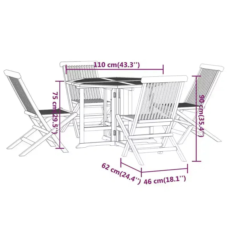 vidaXL 5-Piece Foldable Patio Dining Set - Solid Teak Wood - Weather Resistant Outdoor Furniture - Easy Assembly - Space Saving