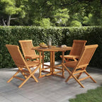 vidaXL 5-Piece Foldable Patio Dining Set - Solid Teak Wood - Weather Resistant Outdoor Furniture - Easy Assembly - Space Saving