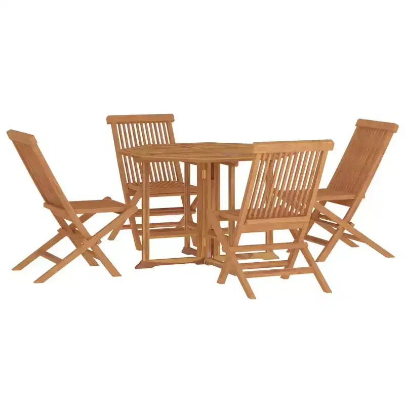 vidaXL 5-Piece Foldable Patio Dining Set - Solid Teak Wood - Weather Resistant Outdoor Furniture - Easy Assembly - Space Saving