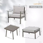 HAPPATIO aluminium tuinmeubelset, 5-delige loungeset voor de patio, 1 bijzettafel, 2 fauteuils en 2 voetenbankjes met kussens voor tuin, terras of zwembad