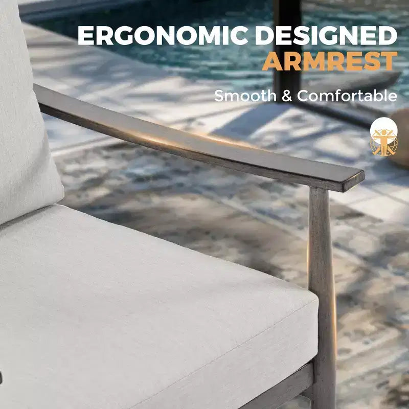 HAPPATIO aluminium tuinmeubelset, 5-delige loungeset voor de patio, 1 bijzettafel, 2 fauteuils en 2 voetenbankjes met kussens voor tuin, terras of zwembad